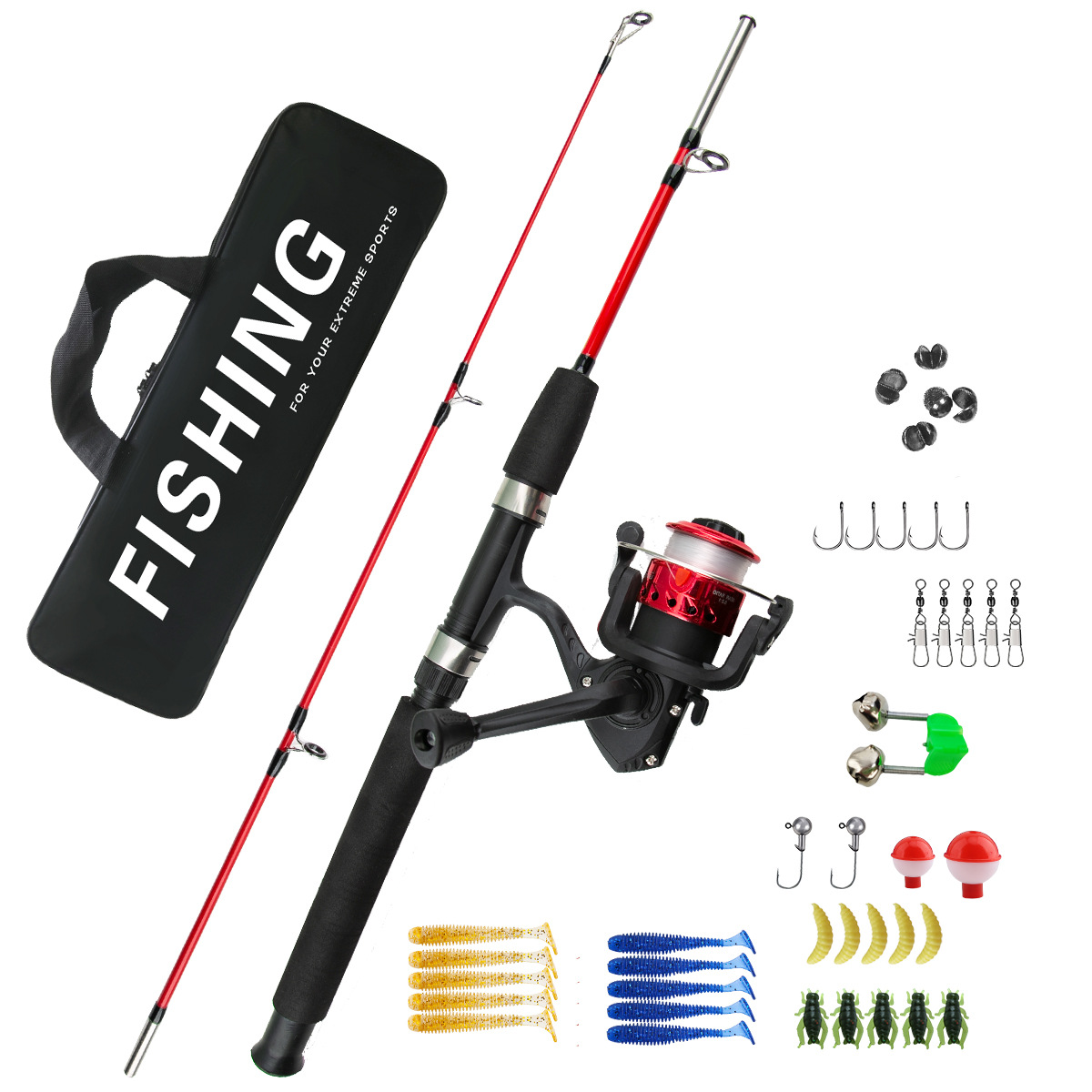 Fishing Rod Ice - ชุดคันเบ็ดตกปลาน้ำแข็ง 2 ท่อน สำหรับผู้เริ่มต้น คันเบ็ดตกปลาทะเลแบบสปินนิ่ง สำหรับเหยื่อปลอม