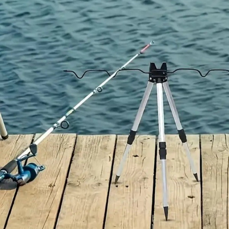 Fishing Rod Telescopic - ชุดอุปกรณ์ตกปลา 1 ชุด ขาตั้งคันเบ็ดแบบยืดหดได้ ทำจากอลูมิเนียมอัลลอยด์ รูปทรงสามเหลี่ยม