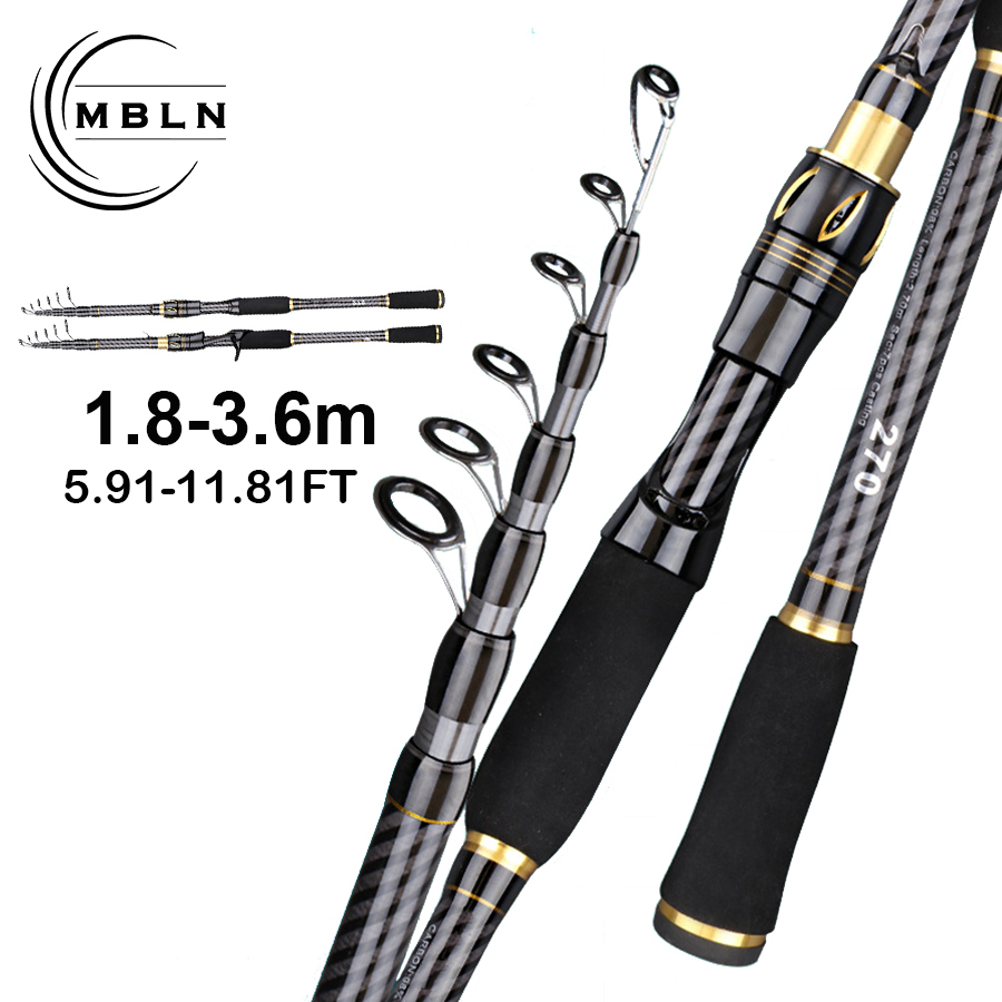 Fishing Rod Travel - คันเบ็ดตกปลาคาร์บอนไฟเบอร์ MBLN 1.8-3.6 เมตร แบบยืดหดได้ สำหรับตกปลาด้วยเหยื่อปลอม