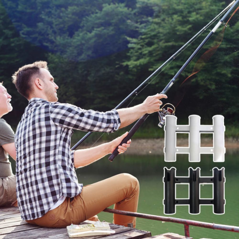 Fishing Rod Rack - ชั้นวางคันเบ็ดตกปลาพลาสติกทนทาน วัสดุ ABS กันน้ำเค็ม ที่วางคันเบ็ดแบบพกพา ดีไซน์สามท่อ