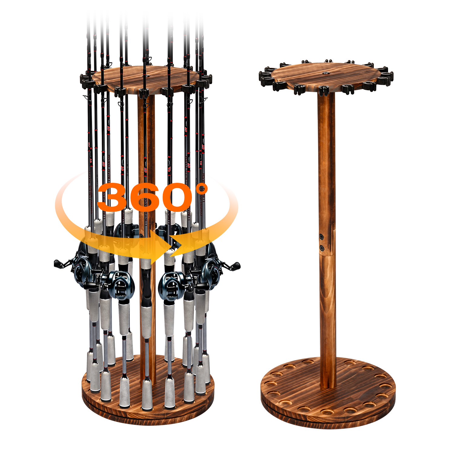 Fishing Rod Rack - ที่วางคันเบ็ดตกปลาแบบหมุนได้ ทำจากไม้คาร์บอน สำหรับจัดเก็บคันเบ็ด ตกแต่งบ้าน ร้านค้า