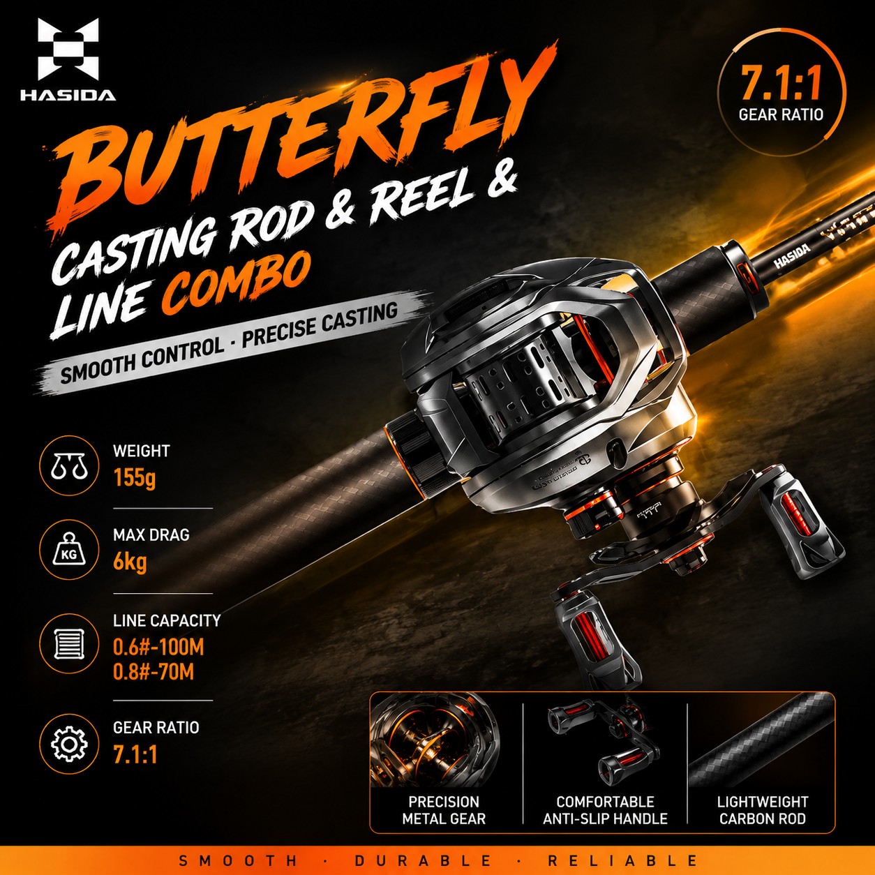 Fishing Rod Carbon Fiber - ชุดคันเบ็ดตกปลา HASIDA BFS คาร์บอนไฟเบอร์ พร้อมไกด์ Fuji