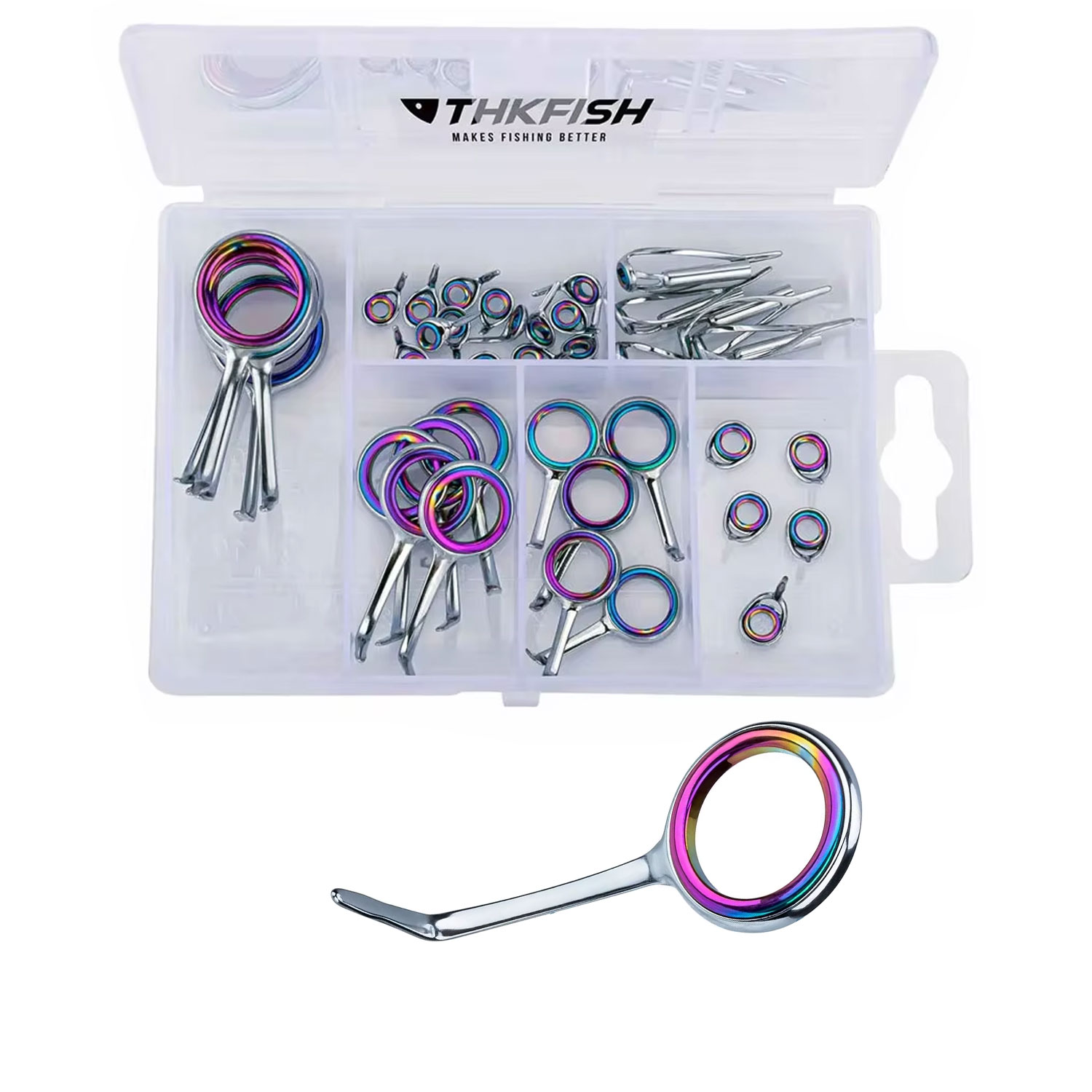 Fishing Rod Repair Kit - ชุดแหวนนำเบ็ดตกปลาหลากสี40ชิ้นชุดซ่อมปลายแหลมสแตนเลสสตีลเบ็ดตกปลาวินาทีชุดเปลี่ยนเสาตกปลา
