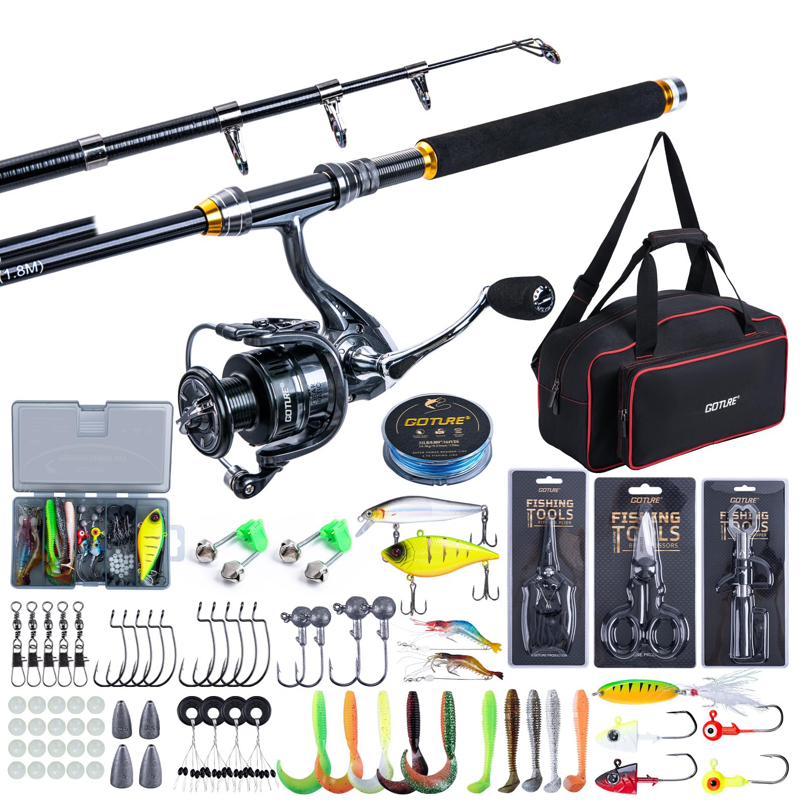 Fishing Rod Spinning - ชุดคันเบ็ดตกปลาแบบยืดหดได้ Goture พร้อมรอก 1.8ม.-2.7ม. คันเบ็ดแบบยืดหดได้ รอกสปินนิ่ง