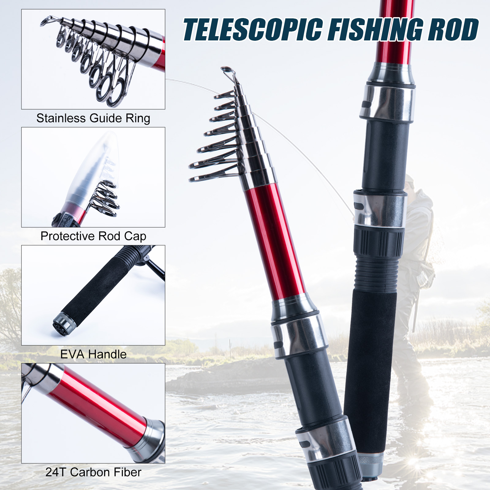 ชุดคันเบ็ดและรอกตกปลาแบบยืดหดไ - Fishing Rod Carbon Fiber บทวิจารณ์และราคา